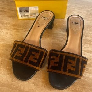 Fendi Brown Zucca Velvet Open-Toe Slide Sandals Size 36.5